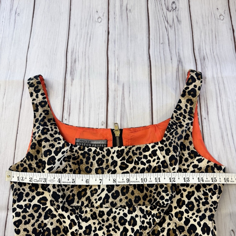 Boston Proper Leopard Print Sheath Dress with Orange Lining - Picture 6 of 10